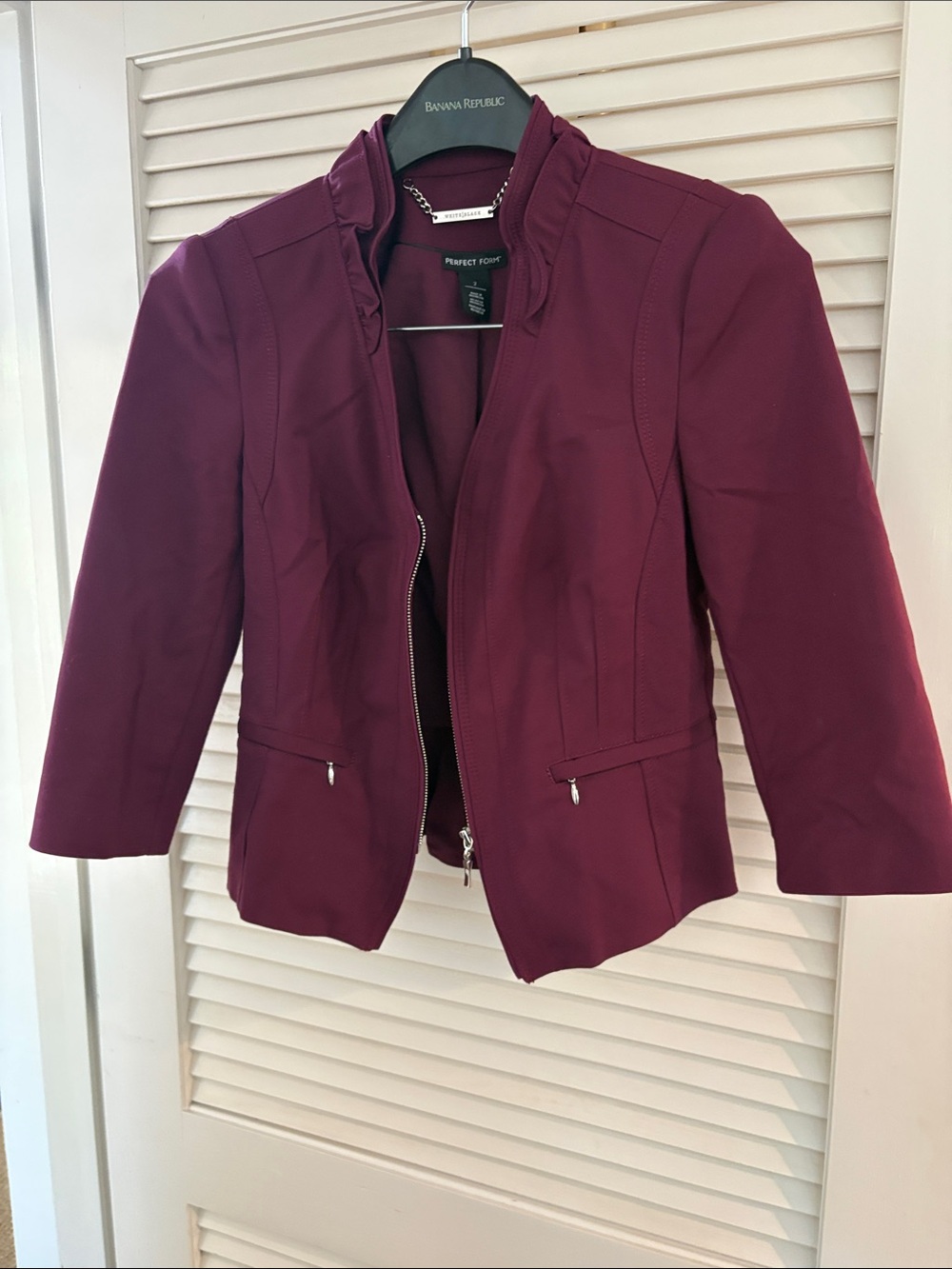 White House Black Market Wine Zip-Front Tailored Blazer